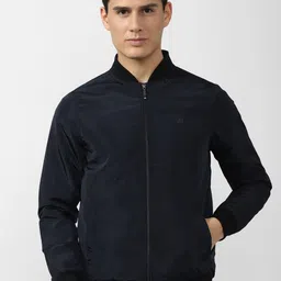 Van Heusen Men Navy Blue Solid Polyester Long Sleeves Bomber Jacket-picture-12