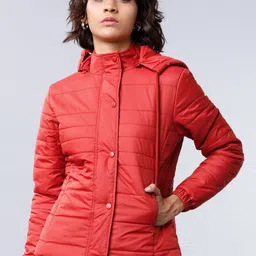 Tokyo Talkies Women Rust Brown Solid Hooded Puffer Jacket-picture-22
