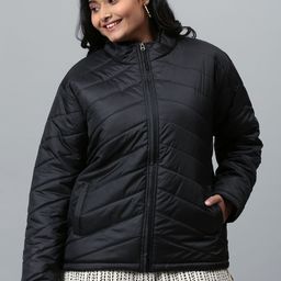 Instafab Plus Women Black Colourblocked Windcheater Puffer Jacket-picture-12