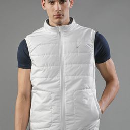 t-base Men White Colourblocked Windcheater Crop Puffer Jacket-picture-2