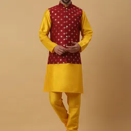 KRAFT INDIA Regular Kurta with Churidar With Jacquard Ethnic Nehru Jacket image 1
