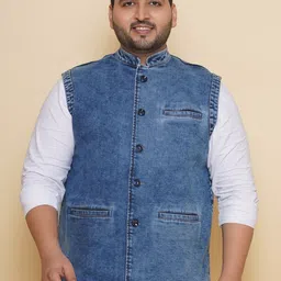 John Pride Plus Size Denim Nehru Jacket image 1