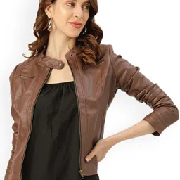 Leather Retail Mandarin Collar Biker Jacket-picture-43