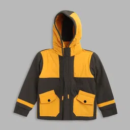 Blue Giraffe Girls Yellow & Black Colourblocked Open Front Jacket-picture-0