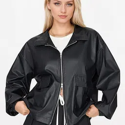 JC Mode Women Spread Collar Solid Casual Leather Jacket-image-18