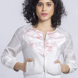 SHAYE Women Floral Lightweight Crop Bomber with Embroidered Jacket-image-19