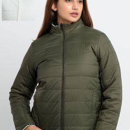 Status Quo Women Off White & Olive Green Reversible Puffer Jacket-picture-25