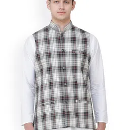 Exotic India Checked Mandarin Collar Nehru Jacket-picture-25