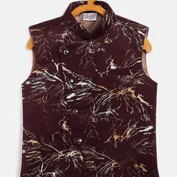 JBN Creation Boys Maroon & Beige Printed Slim-Fit Woven Nehru Jacket-picture-13