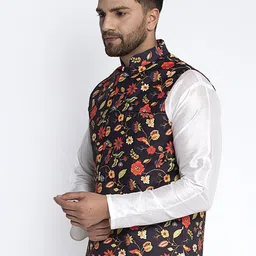 Benstoke Men Black & Red Printed Woven Nehru Jacket image 4