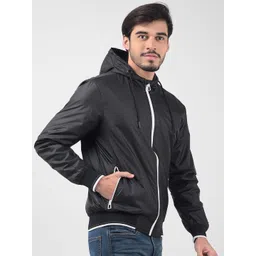 Numero Uno Men Hooded Solid Casual Bomber Lightweight Jacket image 4