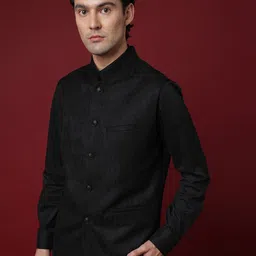 RARE RABBIT Men Corti Slim Fit Woven-Design Nehru Jacket image 5