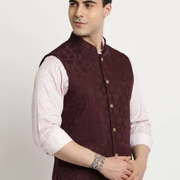 Turtle Men Woven Design Slim-Fit Nehru Jacket image 2