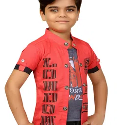 BAESD Boys Typography Printed Mandarin Collar Tailored Jacket With Attached T-shirt image 4