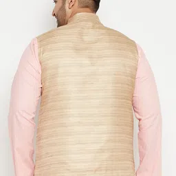VASTRAMAY Men Beige Self-Design Slim-Fit Woven Nehru Jacket image 3