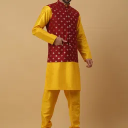 KRAFT INDIA Regular Kurta with Churidar With Jacquard Ethnic Nehru Jacket image 4