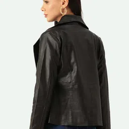 Leather Retail Women Black Outdoor Biker Jacket image 5