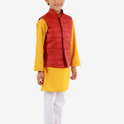 VASTRAMAY Boys Maroon Woven Design Nehru Jacket image 2