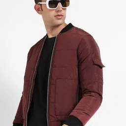 Campus Sutra Maroon Windcheater Mock Collar Bomber Jacket image 4