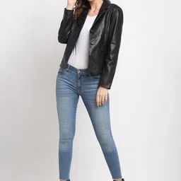 Teakwood Leathers Women Black Leather Lightweight Crop Tailored Jacket image 4