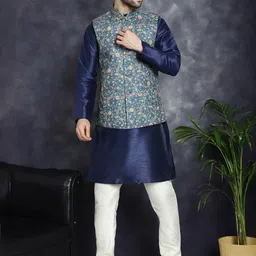 Anouk Floral Printed Satin Nehru Jacket image 2