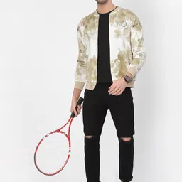 PAUSE SPORT Men Tie and Dye Fleece Lightweight Outdoor Bomber Jacket image 3