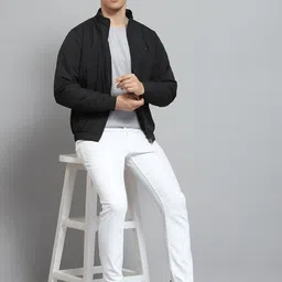 Monte Carlo Men Mock Collar Solid Cotton Casual Lightweight Bomber Jacket image 4