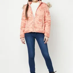 METTLE Women Coral Floral Printed Padded Hooded Jacket image 5