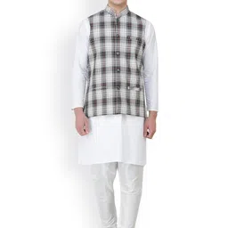 Exotic India Checked Mandarin Collar Nehru Jacket image 5
