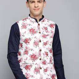 SHOWOFF Mandarin Collar Printed Nehru Jackets-picture-28