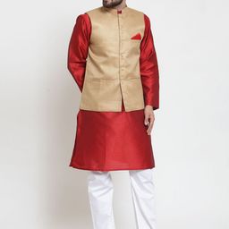 NEUDIS Men Beige Woven Design Nehru Jacket-picture-26