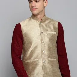 SHOWOFF Men Woven Design Mandarin Collar Nehru Jacket-picture-27