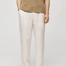 MANGO MAN Self-Striped Pure Linen Trousers-image-2
