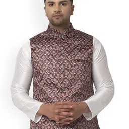 Benstoke Men Brown Printed Nehru Jackets-picture-27