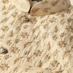 SOJANYA Men Beige & Gold-Coloured Woven Design Nehru Jackets image 5