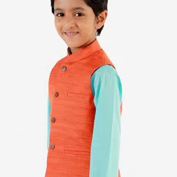 VASTRAMAY Boys Orange Woven Design Nehru Jacket image 3
