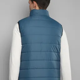 Allen Cooper Men Teal Blue & Black Reversible Sleeveless Quilted Jacket image 4