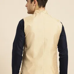SOJANYA Men Beige & Gold-Coloured Woven Design Nehru Jackets image 3