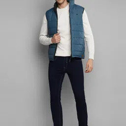 Allen Cooper Men Teal Blue & Black Reversible Sleeveless Quilted Jacket image 5