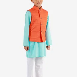 VASTRAMAY Boys Orange Woven Design Nehru Jacket image 2