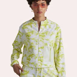 Muvazo Green & White Printed Cotton Bomber Jacket image 5