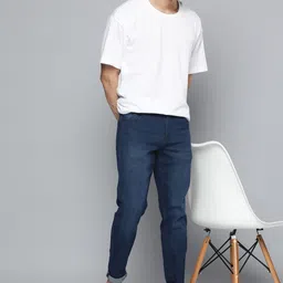 Mast & Harbour Men Navy Blue Carrot Light Fade Stretchable Jeans-picture-18