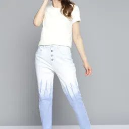 Mast & Harbour Women White & Blue Boyfriend Fit Ombre Stretchable Jeans-picture-29