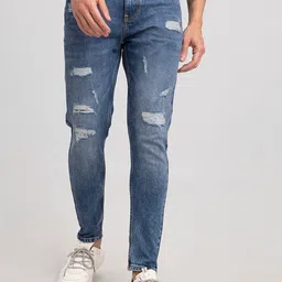 Snitch Men Skinny Fit Highly Distressed Heavy Fade Cotton Jeans image 3