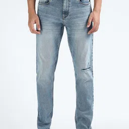 Flying Machine Men Tapered Fit Low Distress Heavy Fade Stretchable Jeans image 1