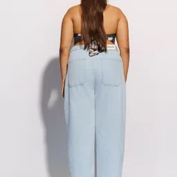 FREAKINS Women Plus Size Blue High-Rise Light Fade Cotton Straight Fit Jeans image 3