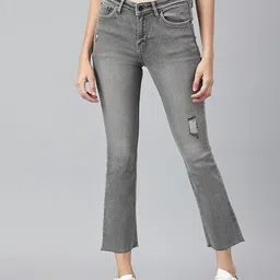 Xpose Women Grey Comfort Bootcut High-Rise Low Distress Light Fade Stretchable Jeans image 1