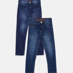 TALES & STORIES Boys Pack of 2 Slim Fit Mildly Distressed Light Fade Stretchable Jeans image 1