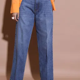 Tokyo Talkies Women Blue Flared Heavy Fade Whiskers & Chevrons Cotton Jeans-image-85