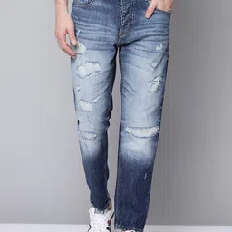 Antony Morato Men Blue Slim Fit Highly Distressed Heavy Fade Jeans-image-98